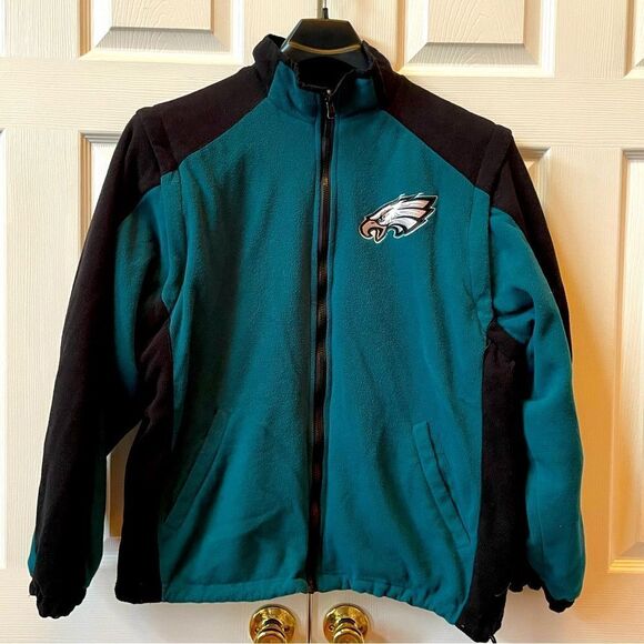 E-A-G-L-E-S!!!!  BLACK AND EAGLES GREEN REVERSIBLE WINTER COAT SIZE LARGE - Picture 1 of 9